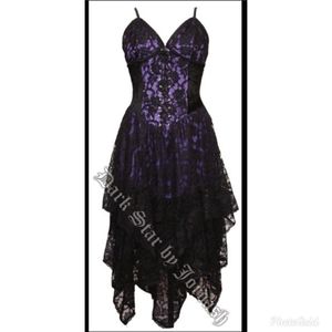 DARK STAR Gothic Black & Purple Lace Corset Dress